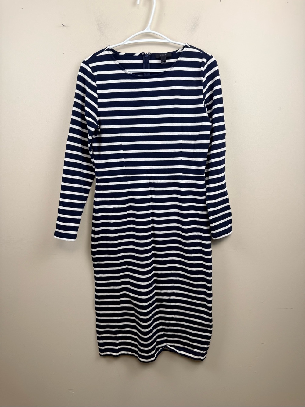 J. Crew blue and white nautical striped crew neck midi dress 6